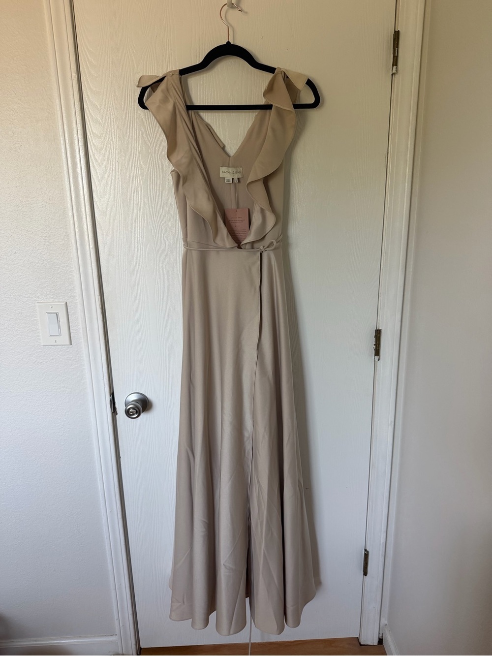 Sachin + Babi Ruffled V-Neck Maxi Dress in Taupe